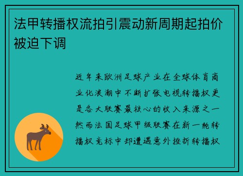 法甲转播权流拍引震动新周期起拍价被迫下调
